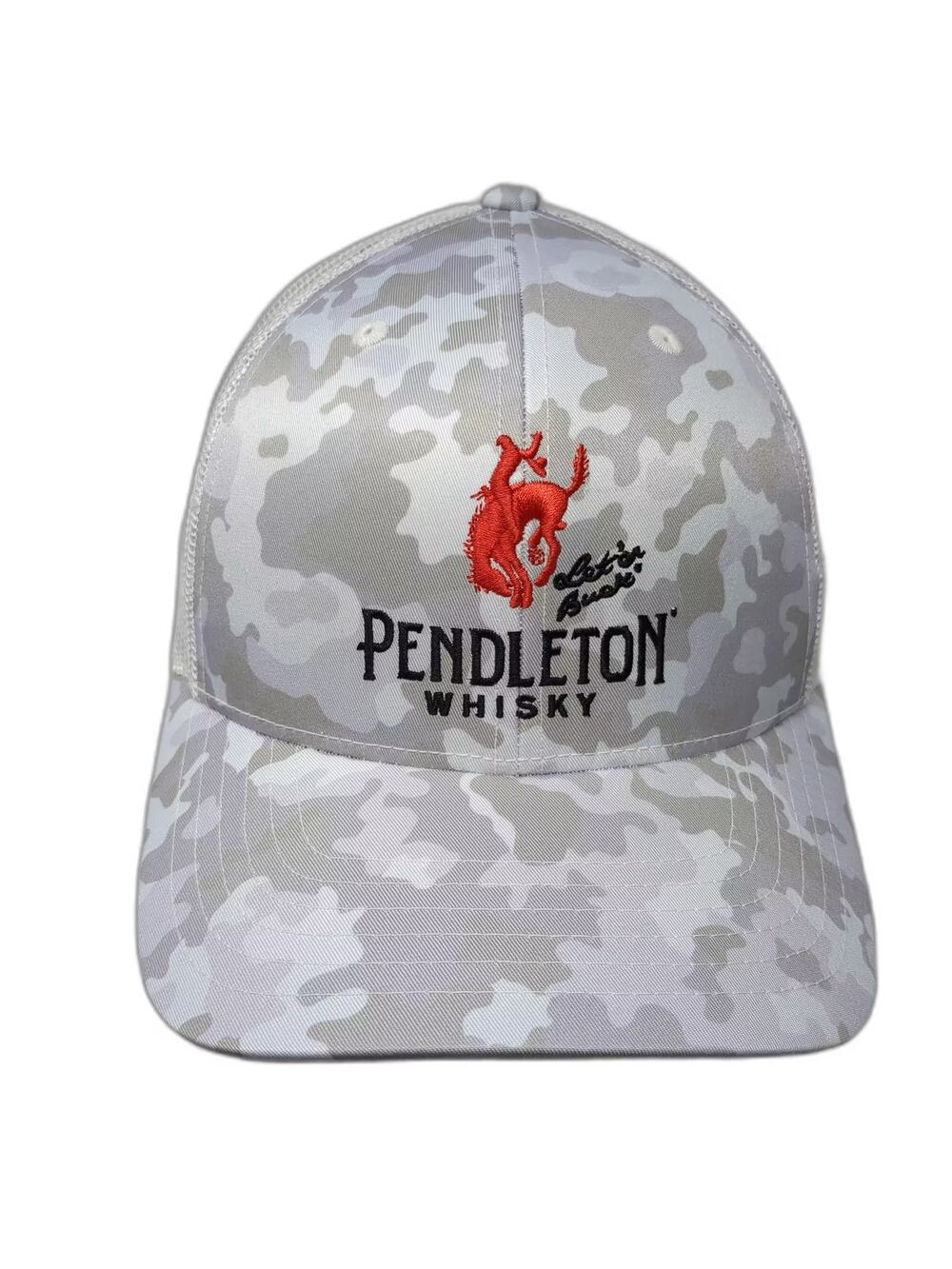 Pendleton Whisky Trucker Hat White Gray Camo Mesh Embroidered Snapback One Size